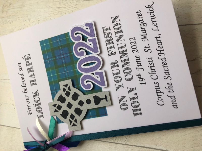 ***UK CUSTOMERS ONLY*** Personalised Scottish First Communion Card for Boy or Girl -  Celtic Cross and Tartan