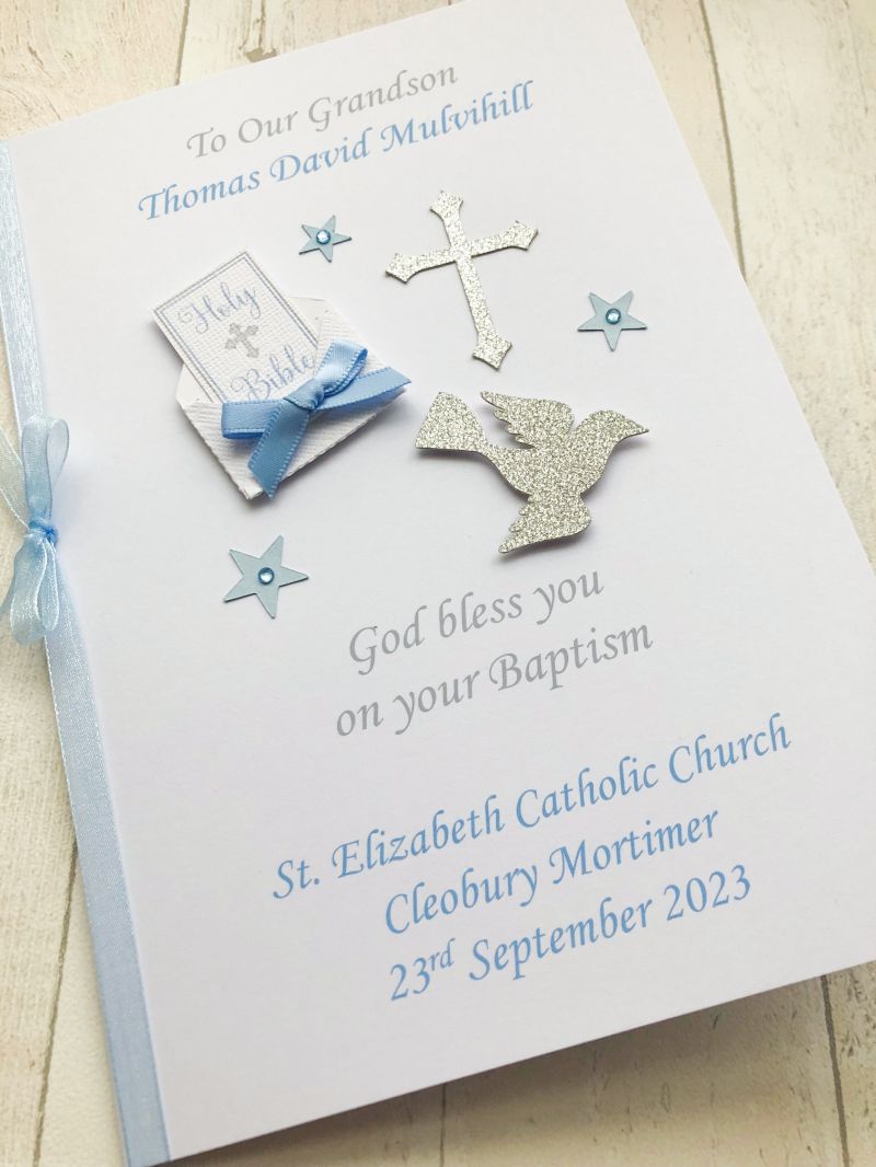 ***UK CUSTOMERS ONLY*** Blue Christening Card for Boy - Bible & Dove