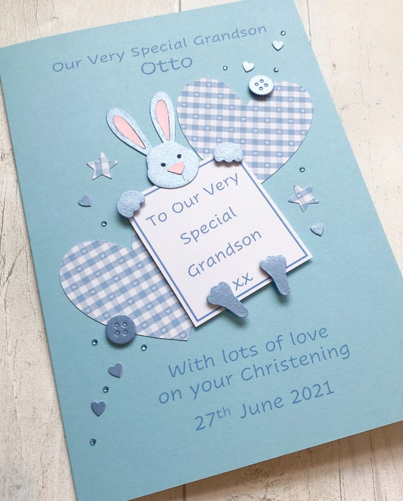 ***UK CUSTOMERS ONLY*** Christening Card for Boy - Bunny