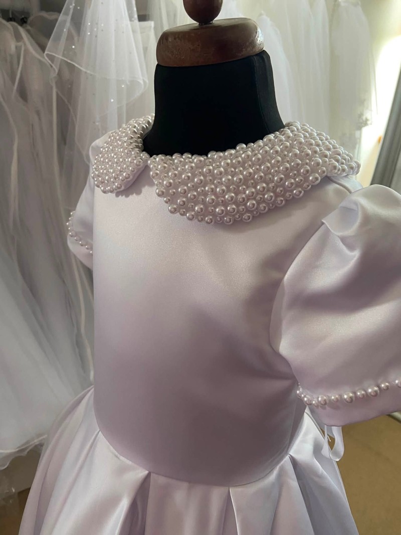 SALE! - Full Length Satin Dress with Pearls - AGE 8 ONLY