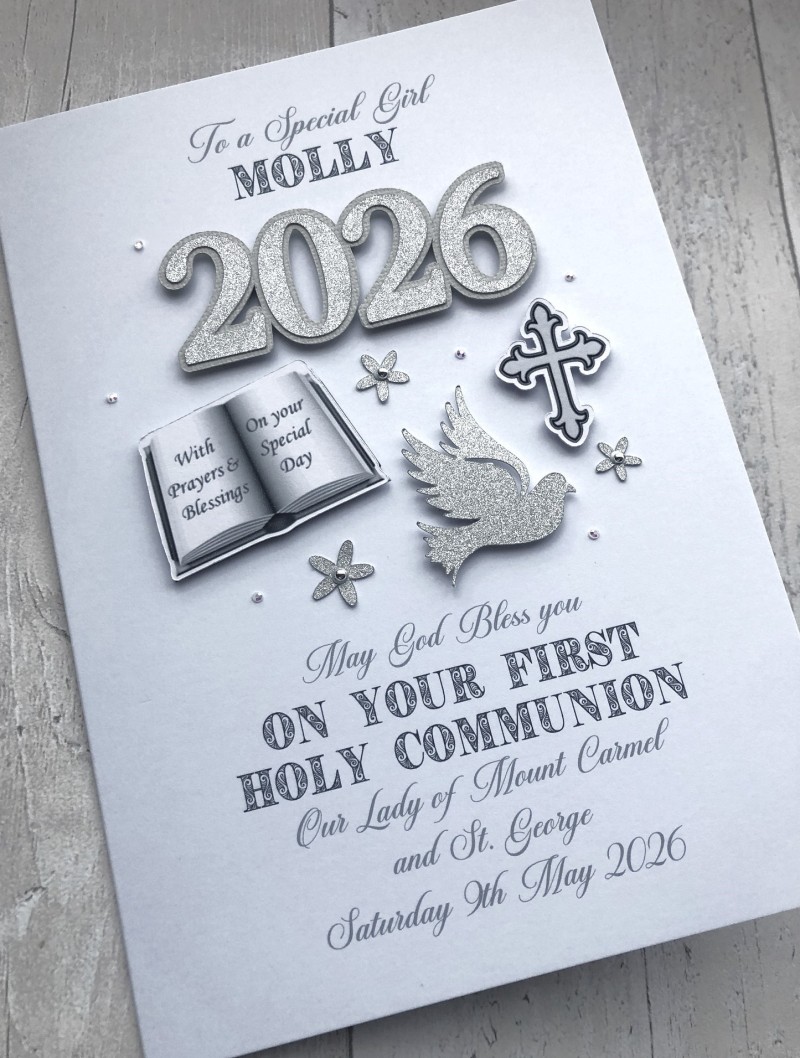 ***UK CUSTOMERS ONLY*** 2024 Personalised Girls First Holy Communion Card