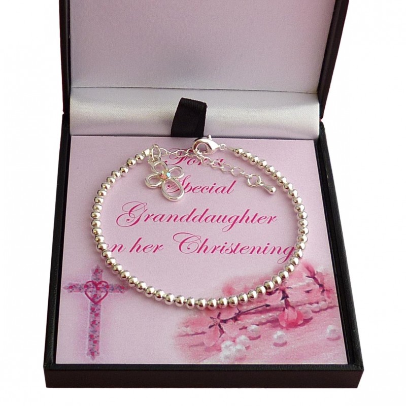 ***UK CUSTOMERS ONLY*** Beaded Christening Bracelet with Cross Charm