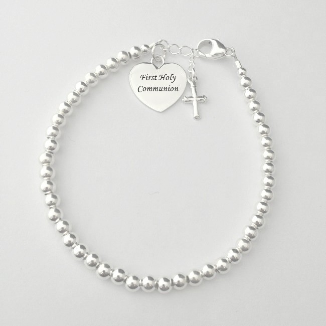 ***UK CUSTOMERS ONLY*** Dainty Beaded Sterling Silver Bracelet with Personalised Heart Charm