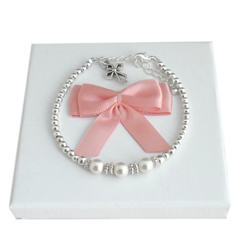 ***UK CUSTOMERS ONLY*** Religious First Communion Bracelet with Pearls & Silver Plated Beads