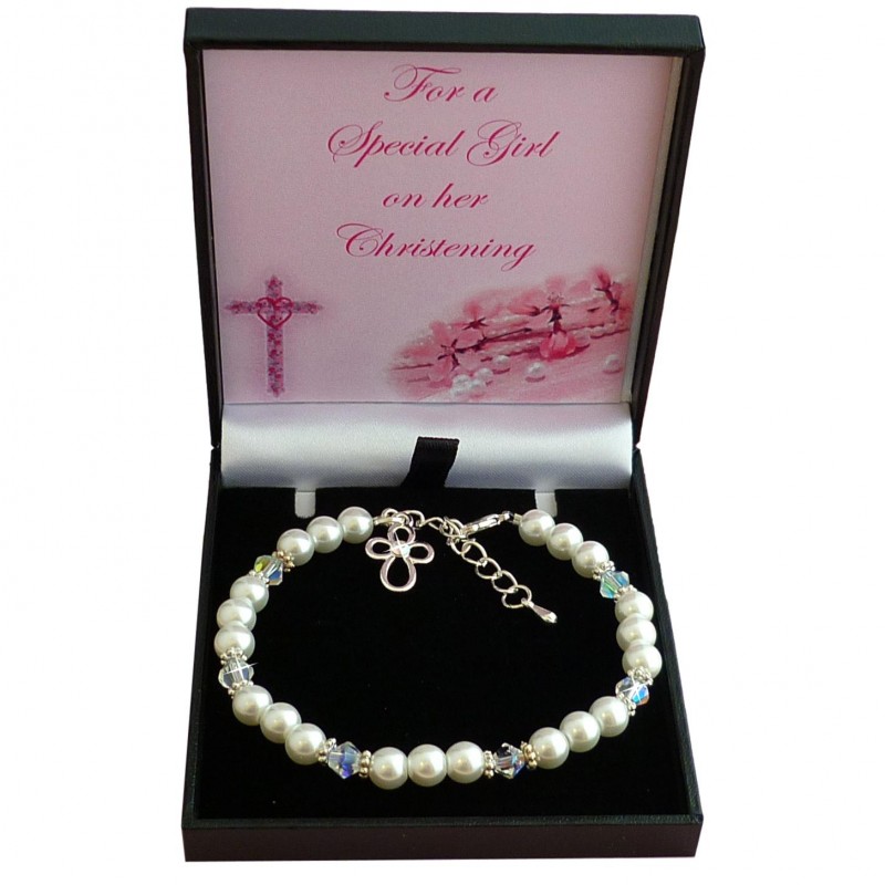 ***UK CUSTOMERS ONLY*** Christening Bracelet with Pearls & Silver Heart