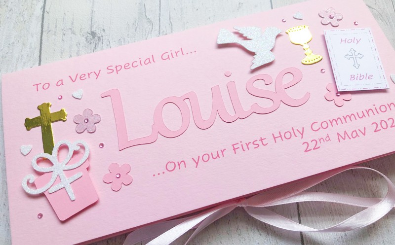 ***UK CUSTOMERS ONLY*** Personalised Name First Holy Communion Card for  Girl