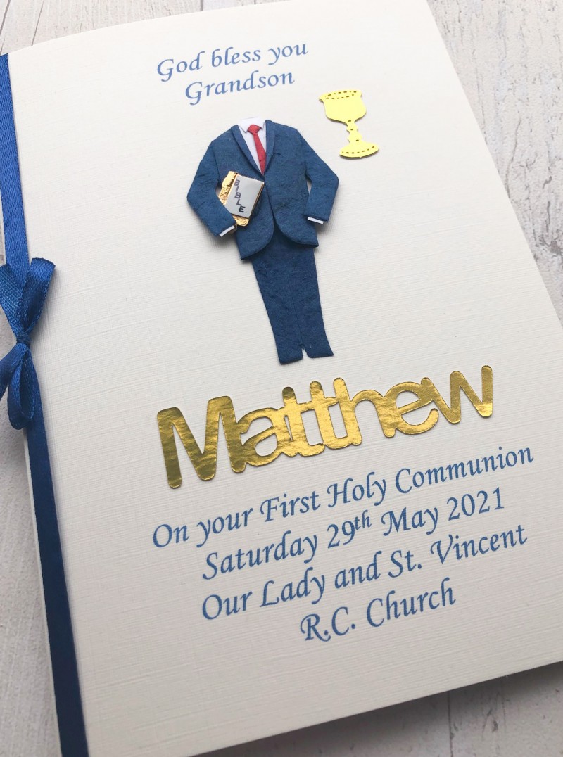***UK CUSTOMERS ONLY*** Personalised First Holy Communion Boy Card - Boy's Communion Suit & Name