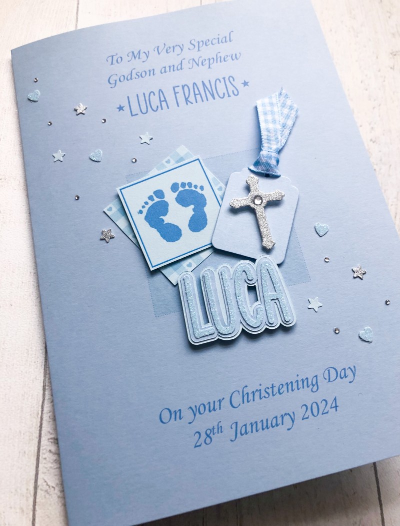 ***UK CUSTOMERS ONLY*** Christening Card for Boy - Footprints