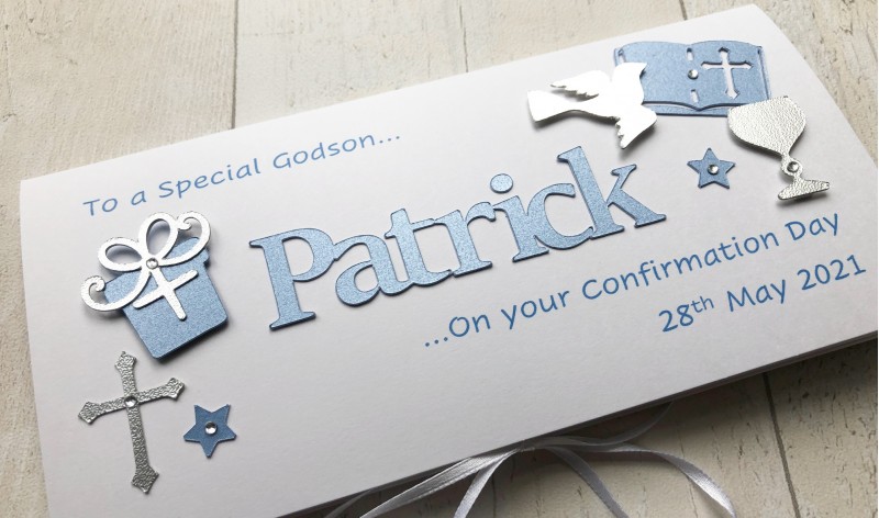 ***UK CUSTOMERS ONLY*** Blue Confirmation Card for Boy - Name