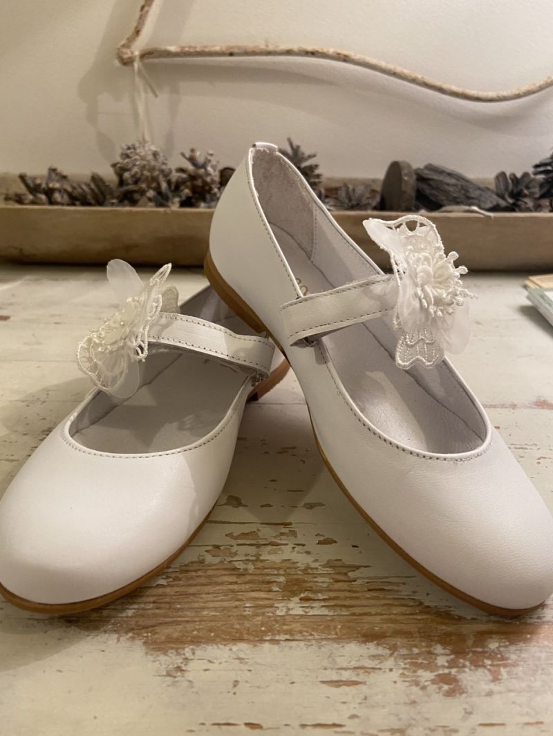White Leather Spanish Communion Shoes