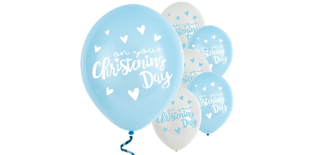 blue christening day latex balloons - 11" (pack of 6)
