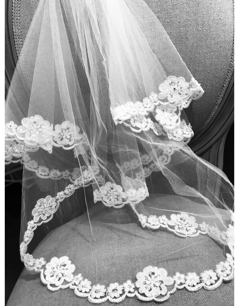Communion Veil with Sparkling Floral Edging - Little People 2058