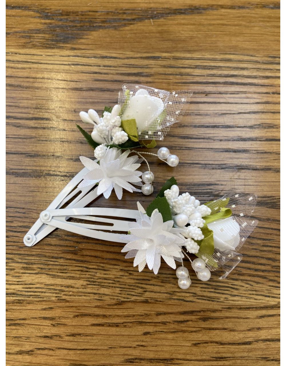 Pair of Small White Floral Hair Slides