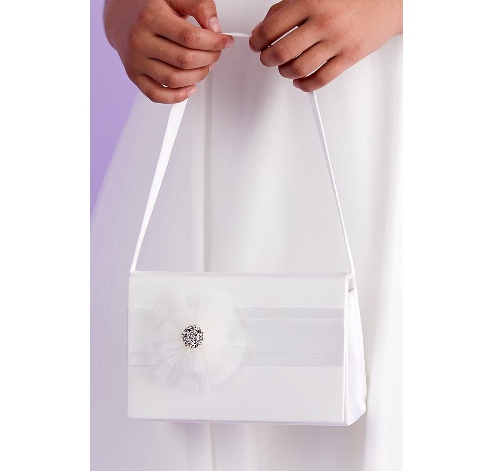 Ivory Communion Hard Bag with Organza Flower and Pearls