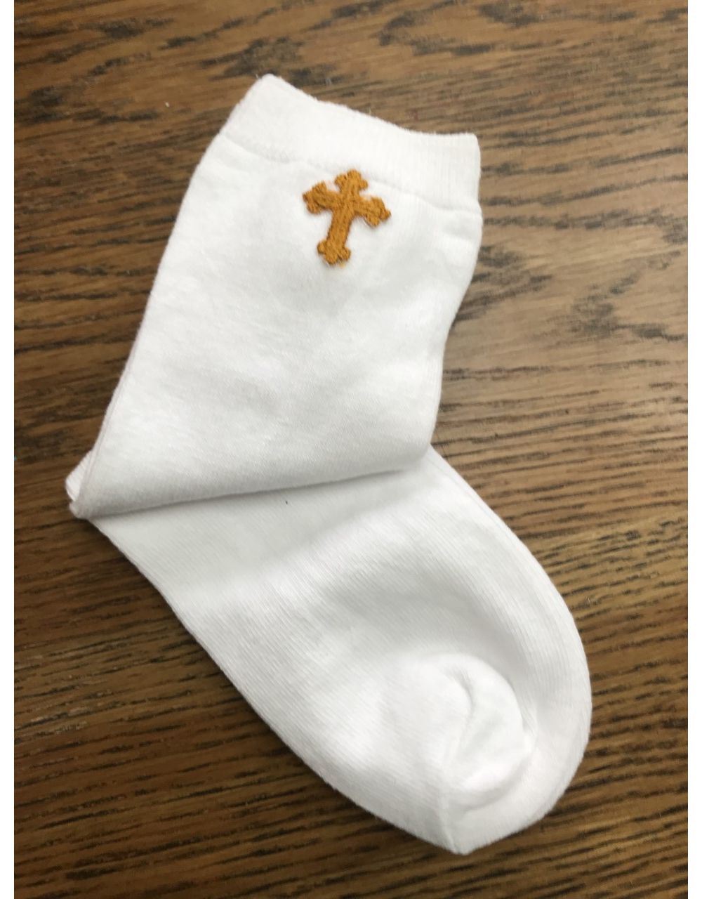 Boys white Communion Socks with Gold Cross