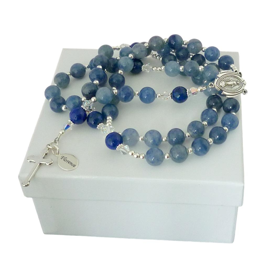 personalised rosary with blue aventurine & sterling silver
