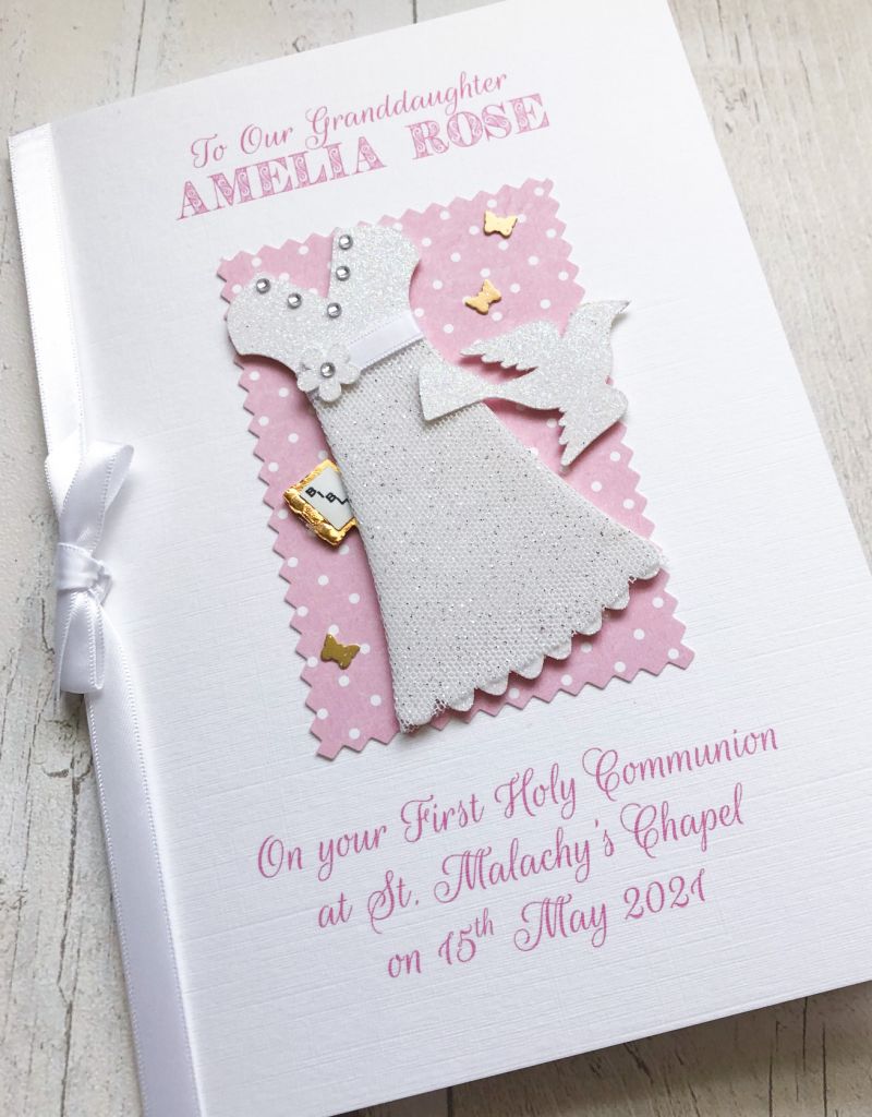 ***UK CUSTOMERS ONLY*** Personalised Girls Communion Dress First Holy Communion Card