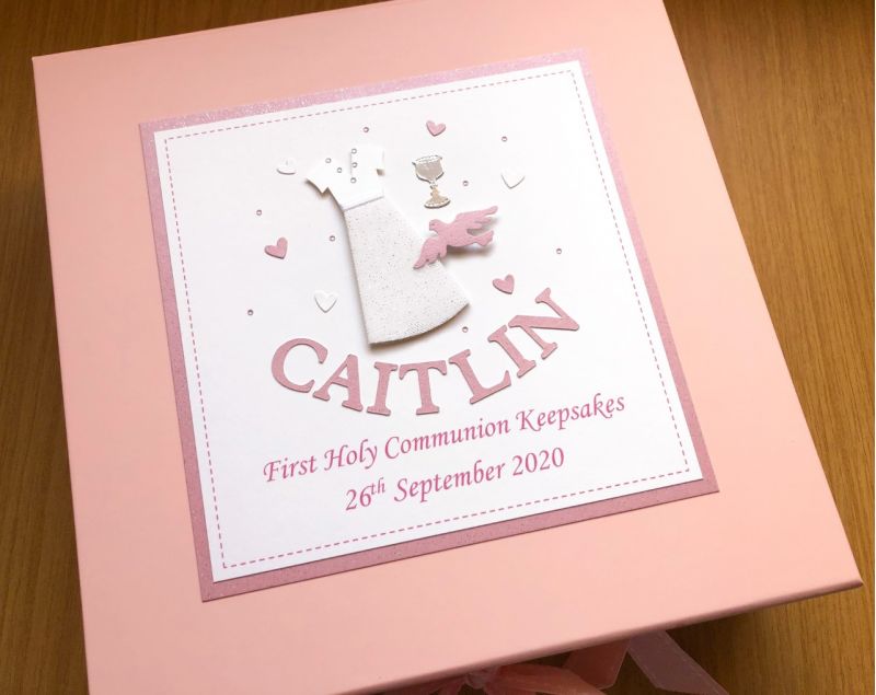 ***UK CUSTOMERS ONLY*** Girls Personalised First Communion Keepsake Box with Dress