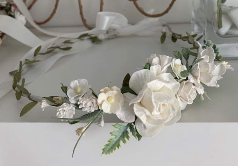 White / Ivory and Greenery Flower Crown