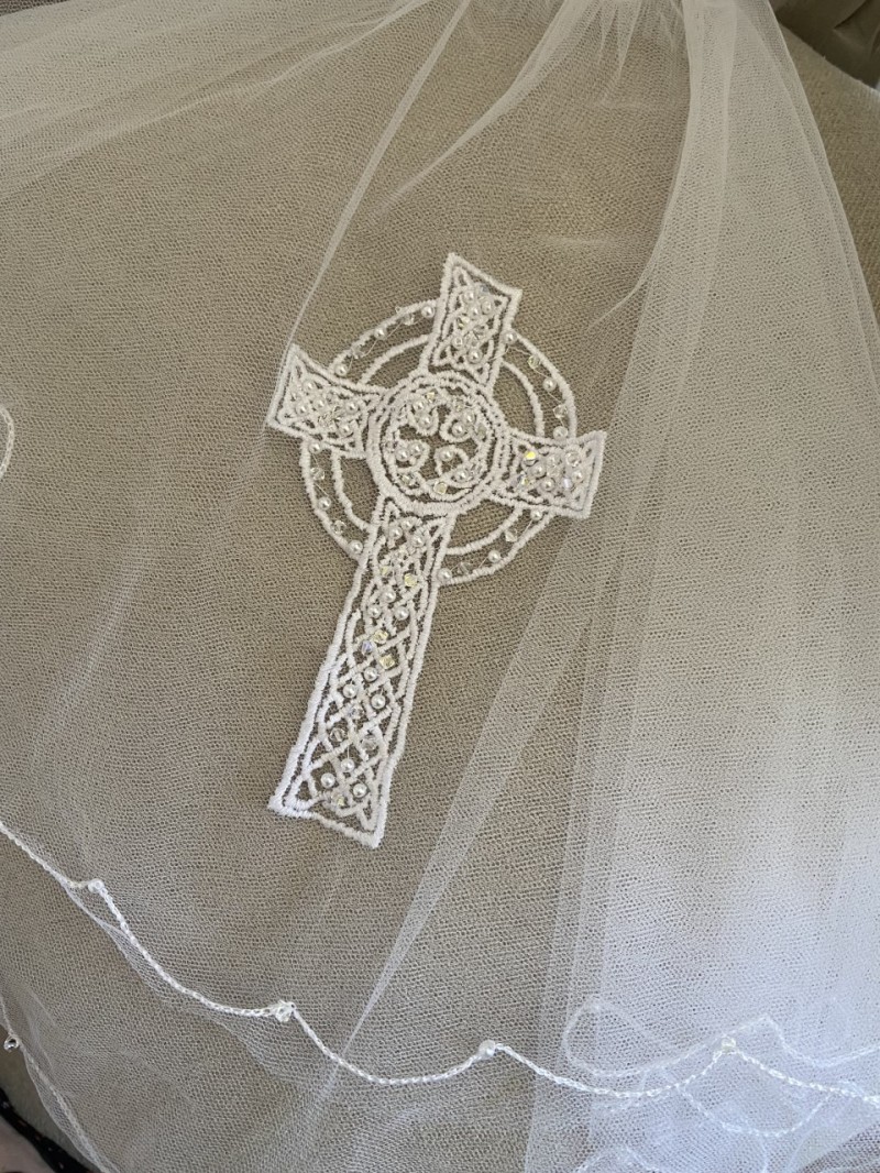 First Communion Celtic Cross Veil with Crysta