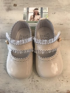 Spanish Handmade Beige Patent Leather Baby Shoes