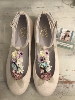 natural linen floral communion shoes