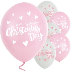 pink christening day latex balloons - 11" latex - pack of 6