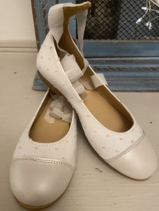 White Polka Dot & Ivory Spanish Lace Up Ballerina Shoes - 18212