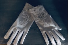 First Communion Gloves - White Satin with Lace and Illusion Detail - Little People 789