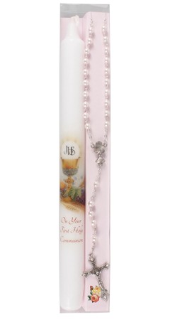 first holy communion candle & rosary