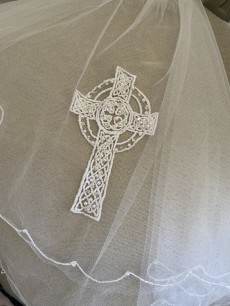 First Communion Celtic Cross Veil with Crystals - Girls Irish & Scottish Communion Veil
