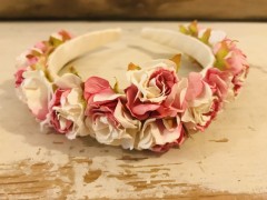 Handmade Floral Hairband with Pink & White Roses - Communion or Flower Girl
