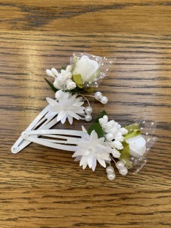Pair of Small White Floral Hair Slides