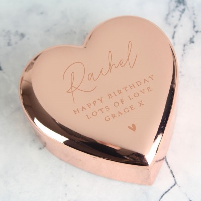 Personalised Rose Gold Heart Rosary/Trinket Box 