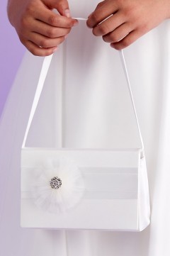 Ivory Communion Hard Bag with Organza Flower and Pearls