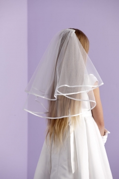 classic two-tiered communion veil with satin edge