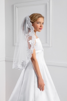 mantilla style veil - single tier with lace edge