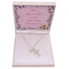 ***UK CUSTOMERS ONLY*** First Holy Communion Necklace with Cross and Heart Charms