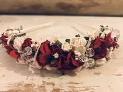 Handmade Floral Hairband with Red & White Flowers - Communion or Flower Girl