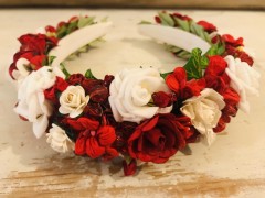 Handmade Red & White Floral Hairband - Communion or Flower Girl