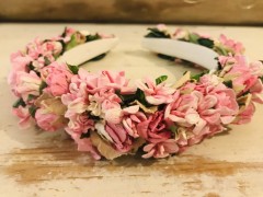 Handmade Floral Hairband with Pink Flowers - Communion or Flower Girl