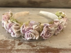 Handmade Floral Hairband with Light Pink & White Flowers - Communion or Flower Girl