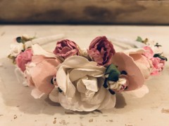 Handmade Floral Hairband with Pink & White Flowers - Communion or Flower Girl