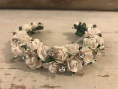 Delicate Handmade Floral Bun Ring with White Flowers & Diamante