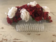 Handmade Floral Comb with Red & White Flowers - Communion or Flower Girl - Communion or Flower Girl - Communion or Flower Girl Flower Girl Hair Accessory, Communion Hair Accessory, Handmade Floral Comb, Floral Comb, Flower Comb, Flowe