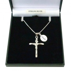 ***UK CUSTOMERS ONLY***Sterling Silver Crucifix on Chain with Personalised Engraved Tag