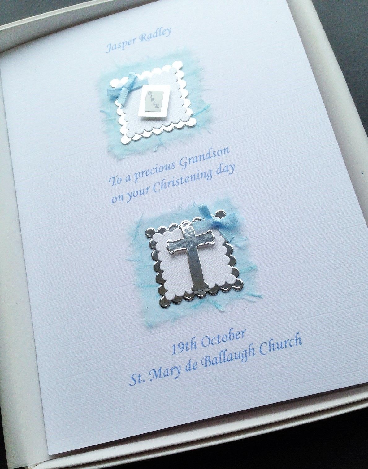 ***UK CUSTOMERS ONLY*** Christening Card for Boy - Duo Patch Design