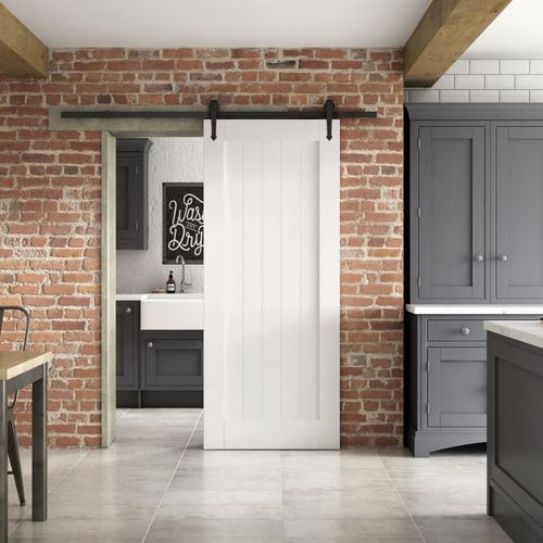 internal white primed sliding cottage barn door