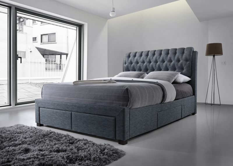 artisan dark grey fabric bed with drawers 3013