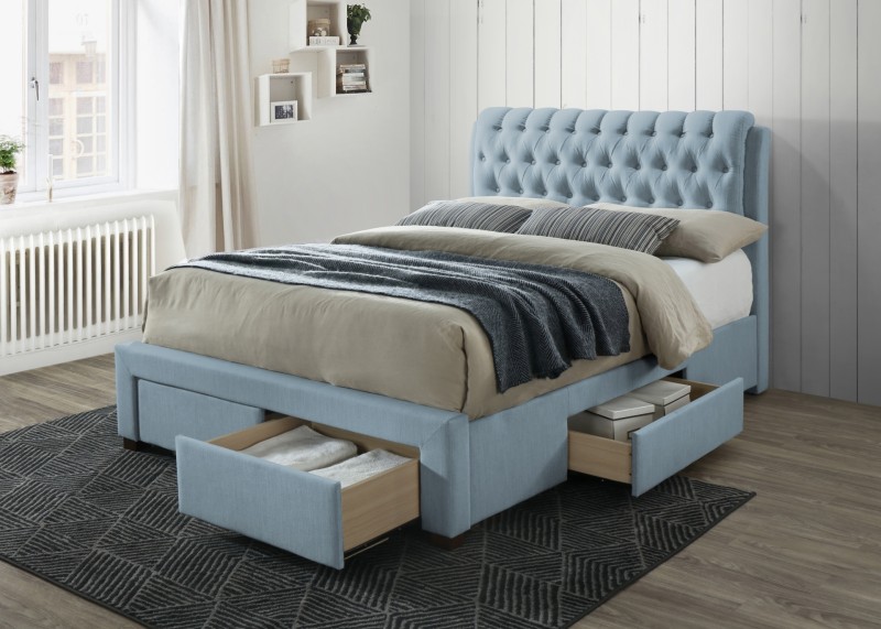 artisan blue fabric bed with drawers 3013